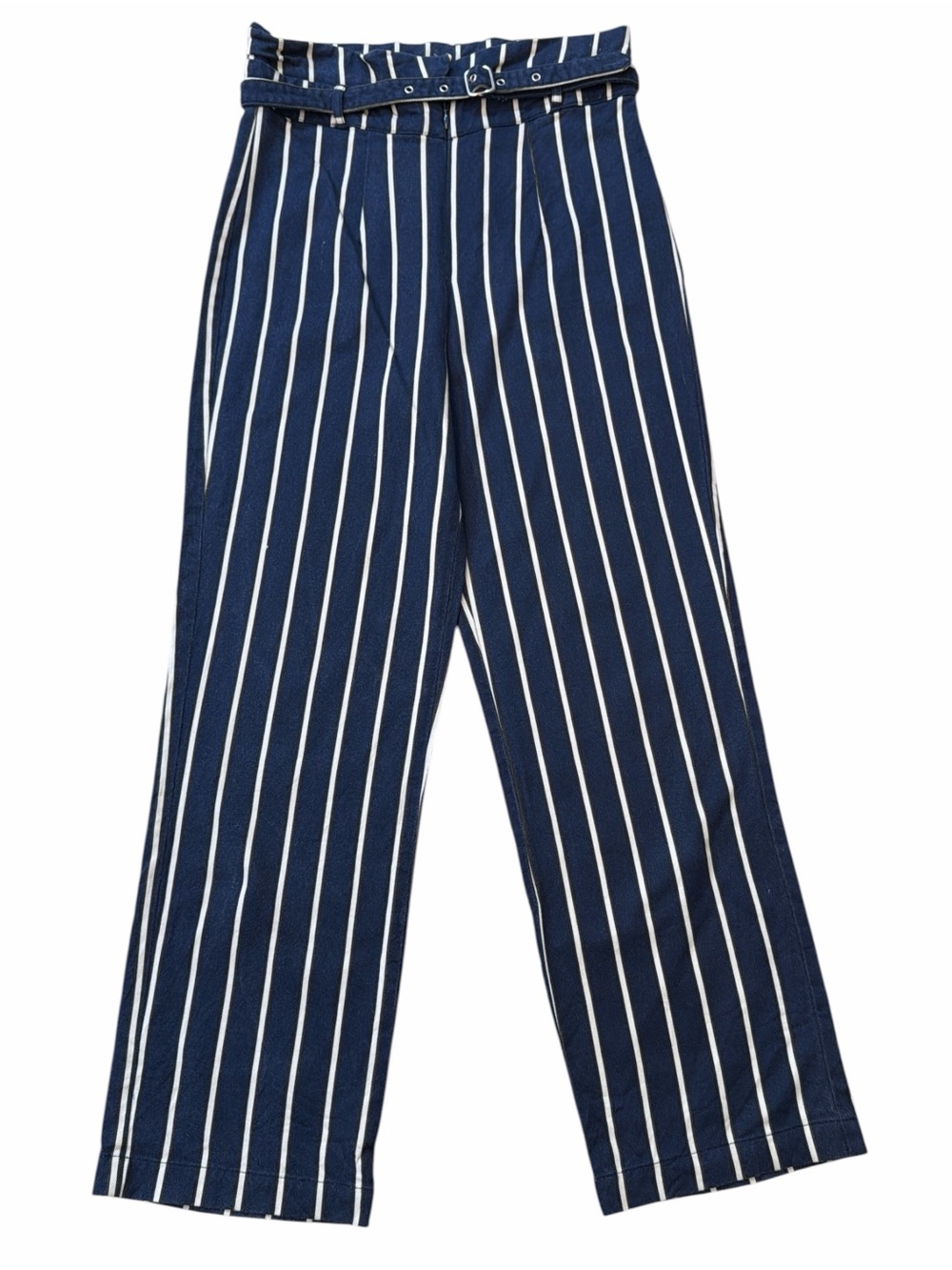 Reformation Navy and White Striped Belted Wide Leg Pants. Size 4.